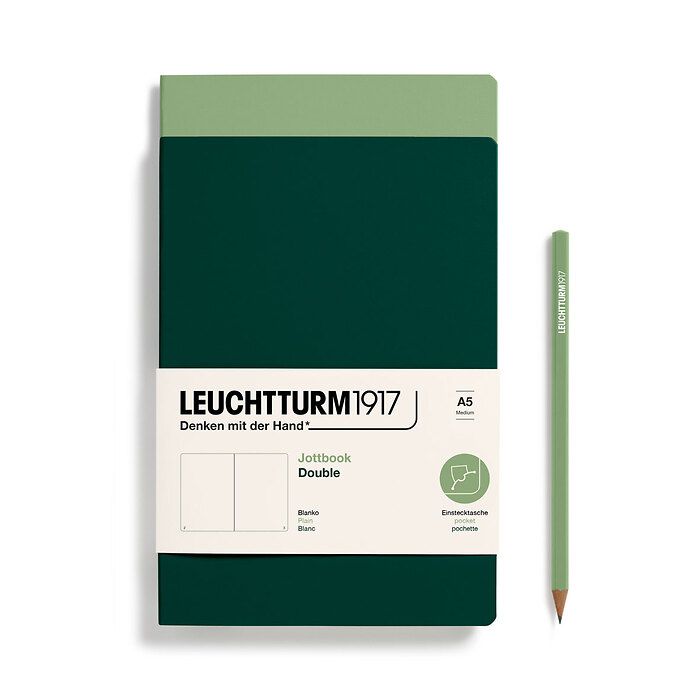 Jottbook (A5), 59 nummerierte Seiten, Blanko, Salbei und Forest Green, im Doppelpack