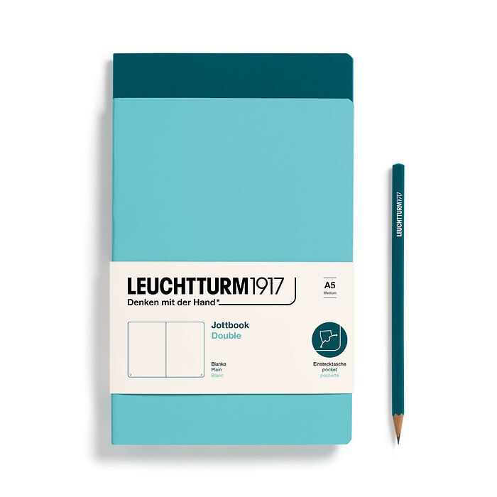 Jottbook (A5), 59 nummerierte Seiten, Blanko, Aquamarine und Pacific Green, im Doppelpack