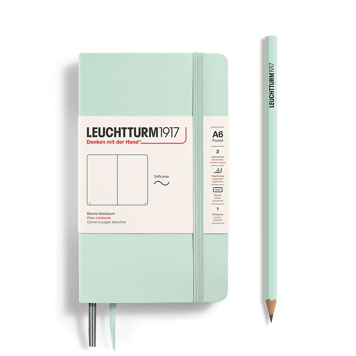 Notizbuch Pocket (A6), Softcover, 123 nummerierte Seiten, Mint Green, Blanko