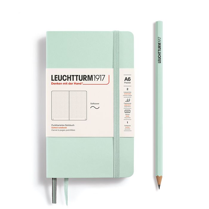 Notizbuch Pocket (A6), Softcover, 123 nummerierte Seiten, Mint Green, Dotted