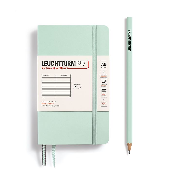 Notizbuch Pocket (A6), Softcover, 123 nummerierte Seiten, Mint Green, Liniert