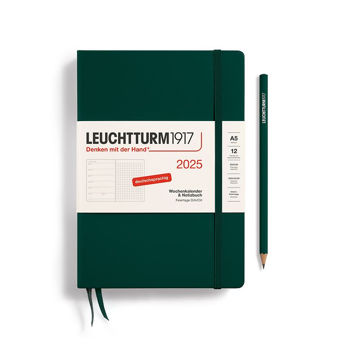 Wochenkalender & Notizbuch Dotted Medium (A5) 2025, Forest Green, Deutsch