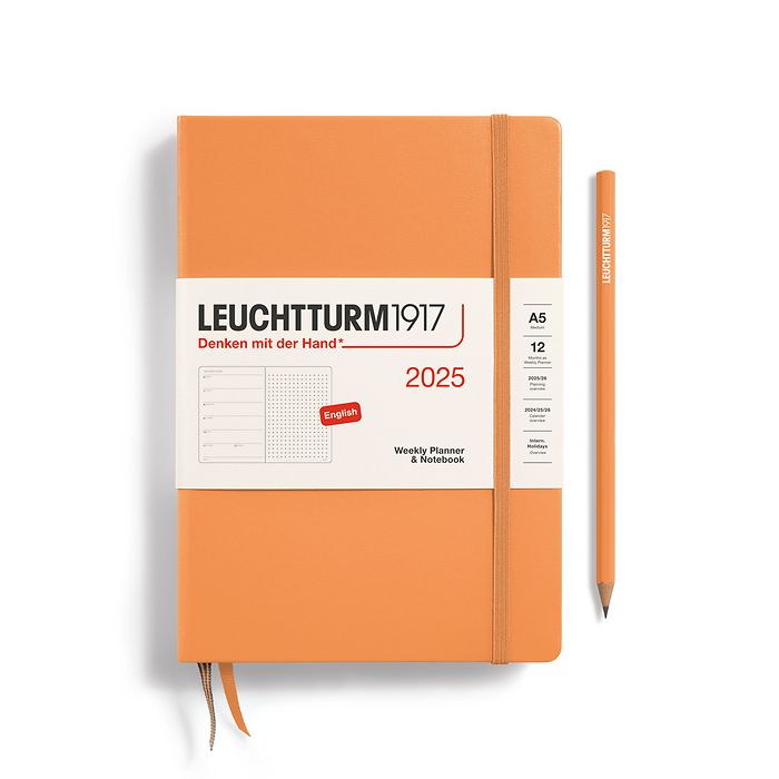 Wochenkalender & Notizbuch Dotted Medium (A5) 2025, Apricot, Englisch