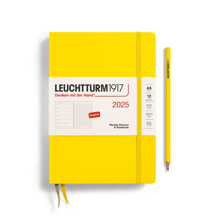 Wochenkalender & Notizbuch Medium (A5) 2025, Zitrone, Englisch