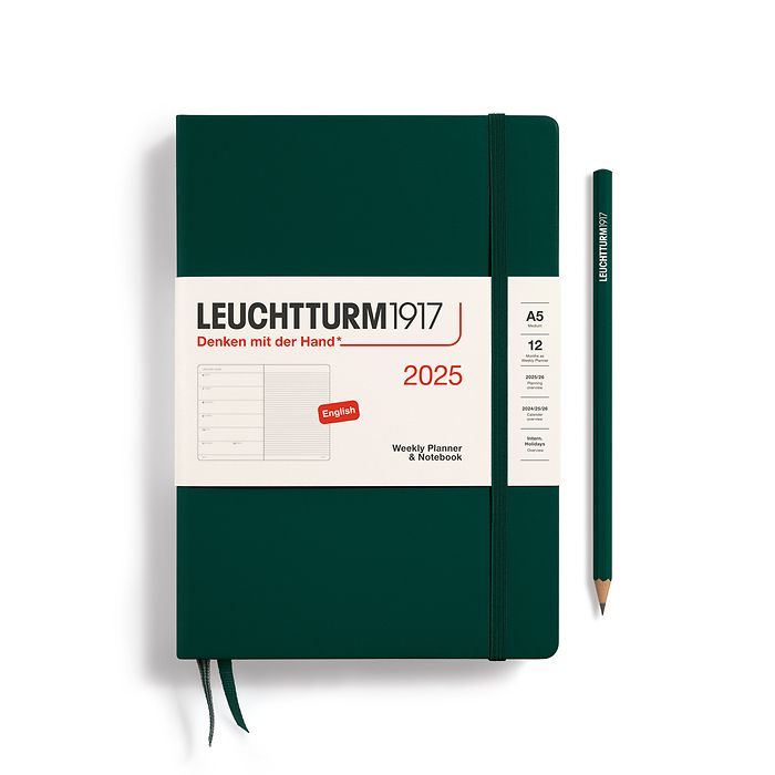 Wochenkalender & Notizbuch Medium (A5) 2025, Forest Green, Englisch