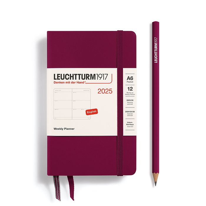 Wochenkalender Pocket (A6) 2025, Port Red, Englisch