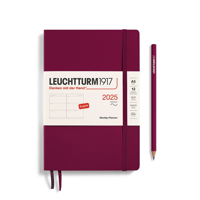 Wochenkalender Medium (A5) 2025, Softcover, Port Red, Englisch