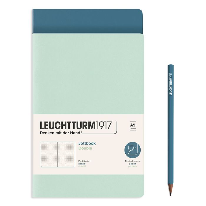 Jottbook (A5), 59 nummerierte Seiten, Dotted, Mint Green und Stone Blue, im Doppelpack