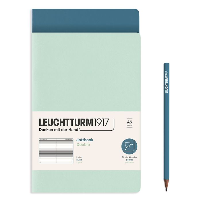 Jottbook (A5), 59 nummerierte Seiten, Liniert, Mint Green und Stone Blue, im Doppelpack