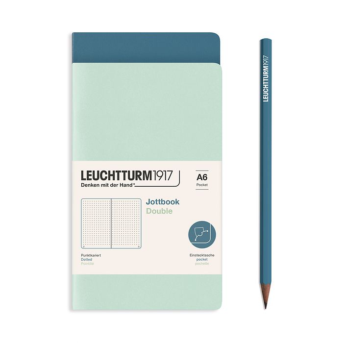 Jottbook (A6), 59 nummerierte Seiten, Dotted, Mint Green und Stone Blue, im Doppelpack