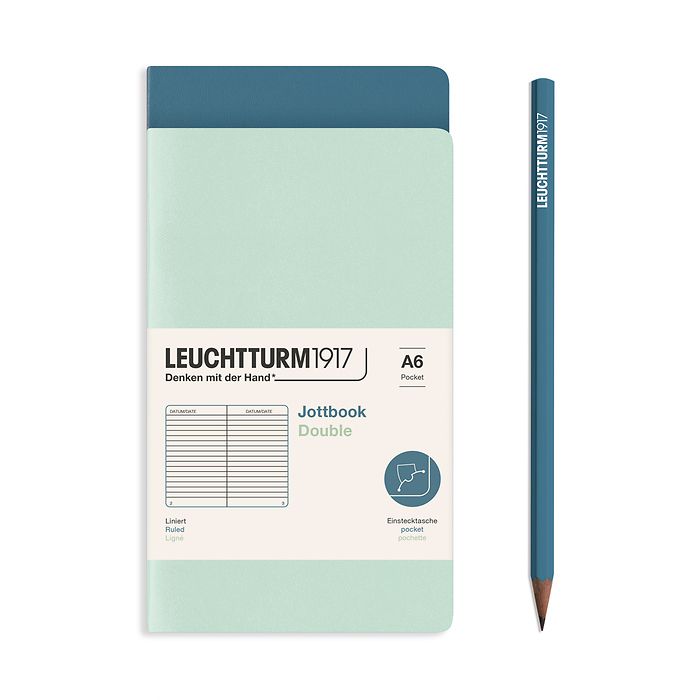 Jottbook (A6), 59 nummerierte Seiten, Liniert, Mint Green und Stone Blue, im Doppelpack