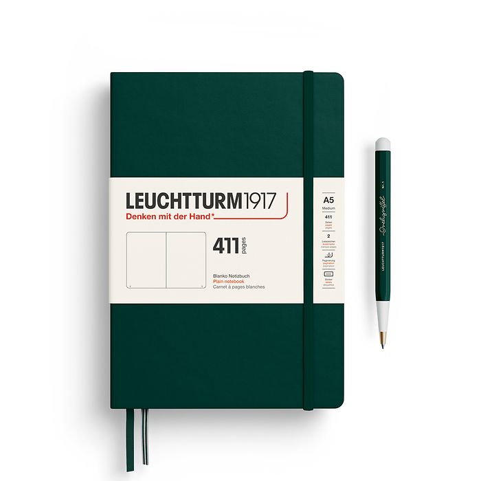 Notizbuch Medium (A5), Hardcover, 411 nummerierte Seiten, Forest Green, Blanko